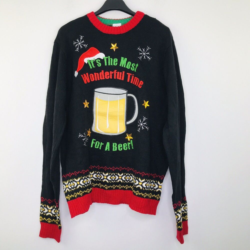 Holiday Classics XL Ugly Christmas Sweater The Most Wonderful Time For A Beer